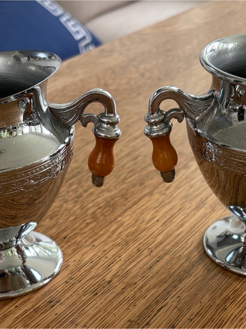 Source Unknown Silver-Plated Creamer and Sugar with Amber Handles